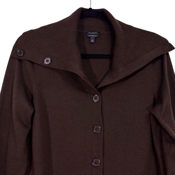 Talbots Merino Wool Cardigan Shawl Neck Large Brown Cozy Sweater Winter - Picture 4 of 9